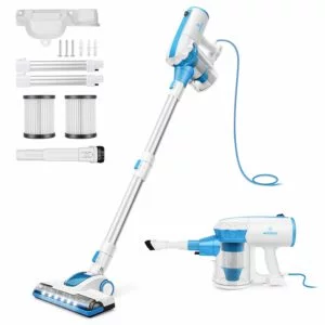 MOOSOO D601 stick vacuum with a blue cord