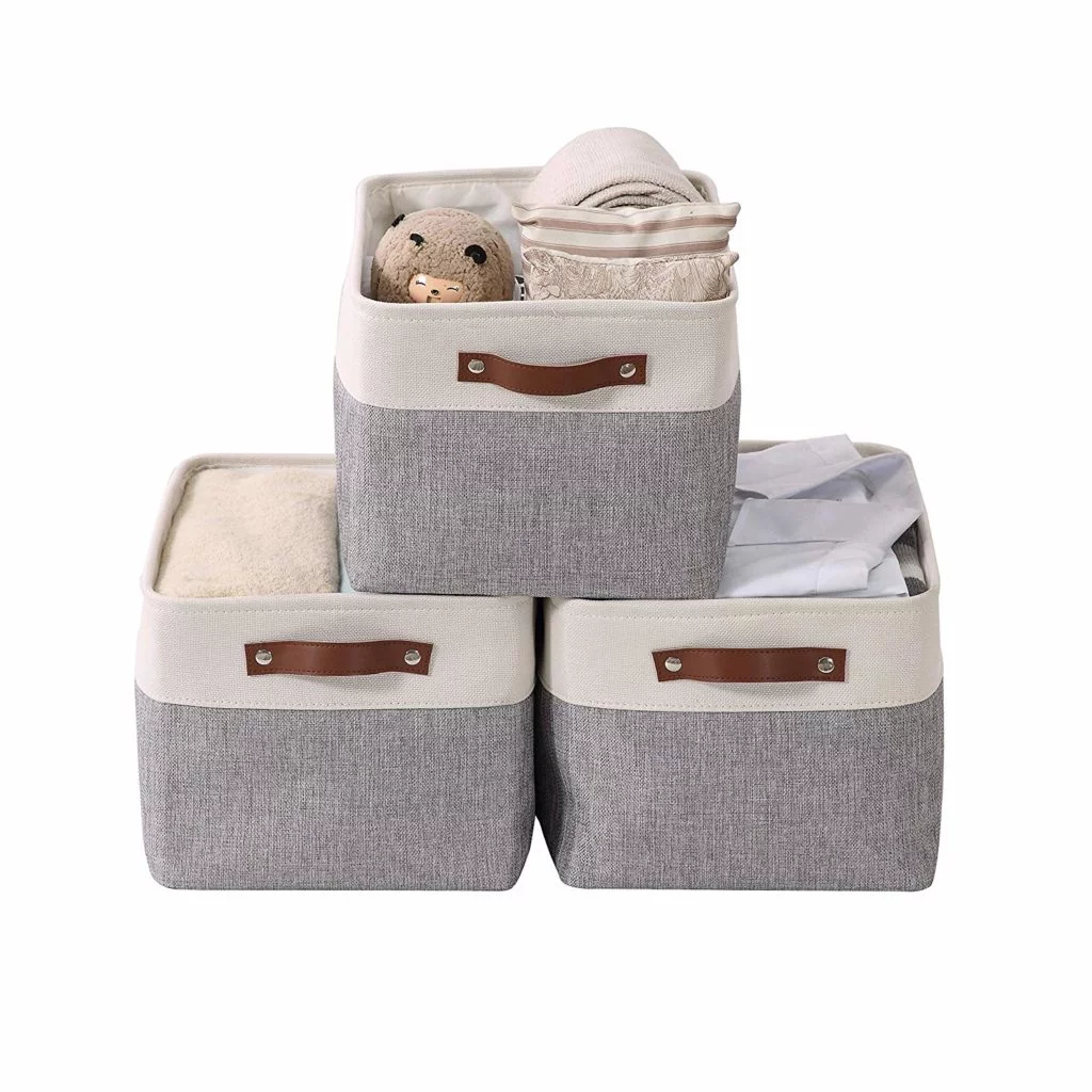 Storage boxes made of white and gray fabric
