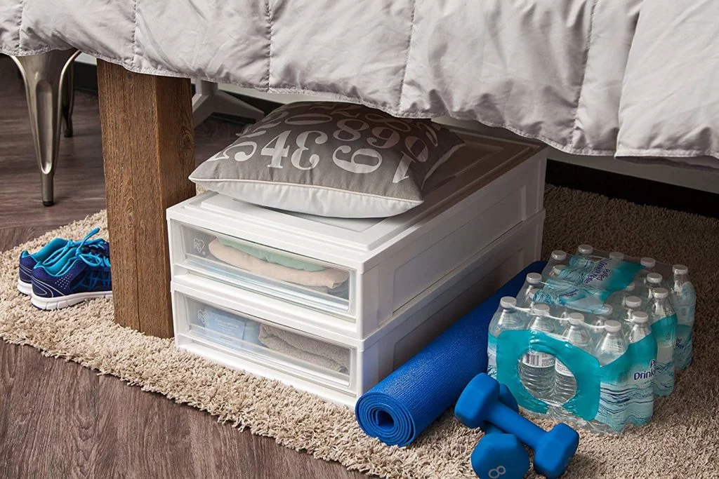 Stackable drawers under a bed frame