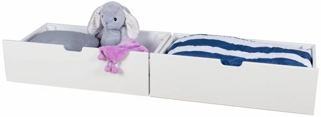 White open top bed drawers