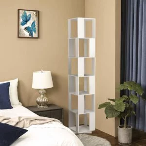 Rotating bookshelf in bedroom