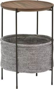 Round side table with a storage basket
