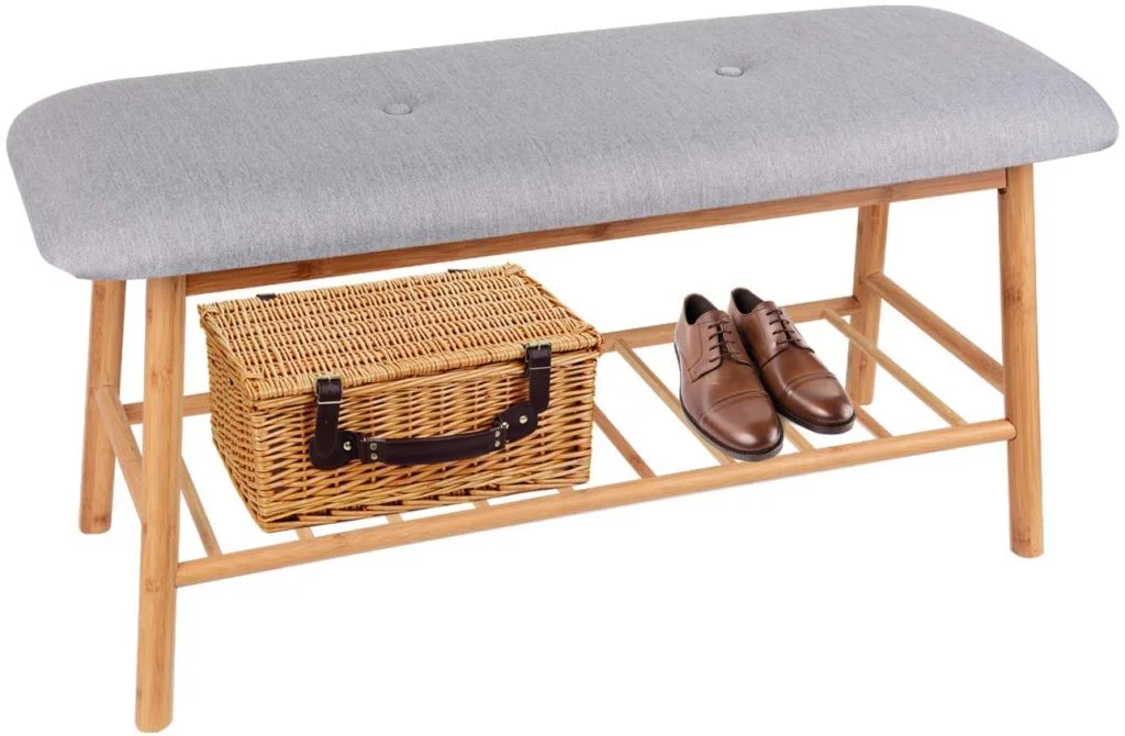 Zei Bamboo wooden storage bench with a cushioned seat