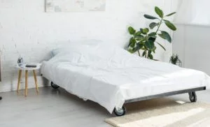 Bedroom with space for storage underneath the bed
