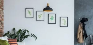 Posters hanging on a white wall