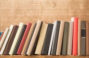 Books on a storage shelf