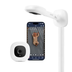Nanit baby camera and wall mount; phone illustrates the app and is not included